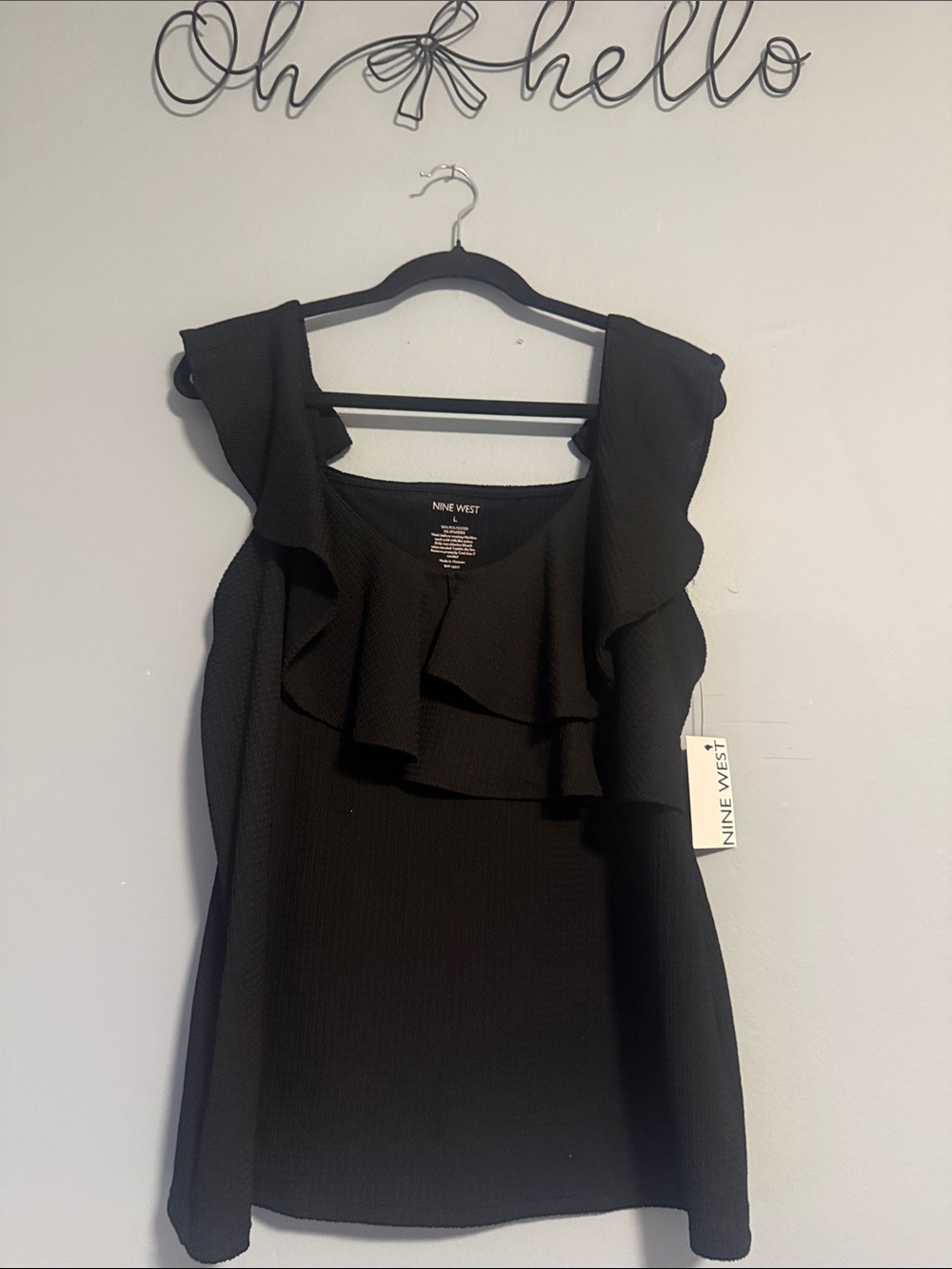 Nine West Black Ruffle-Detail Women's Top